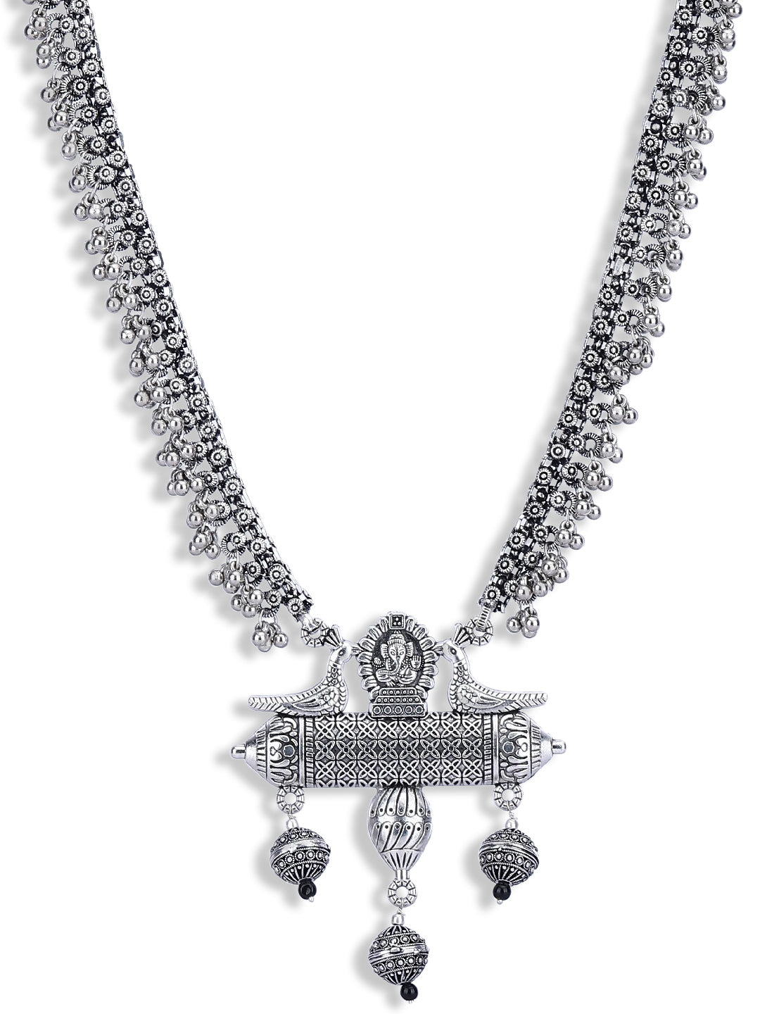 Swapnasundri Silver Toned Oxidized Long Necklace