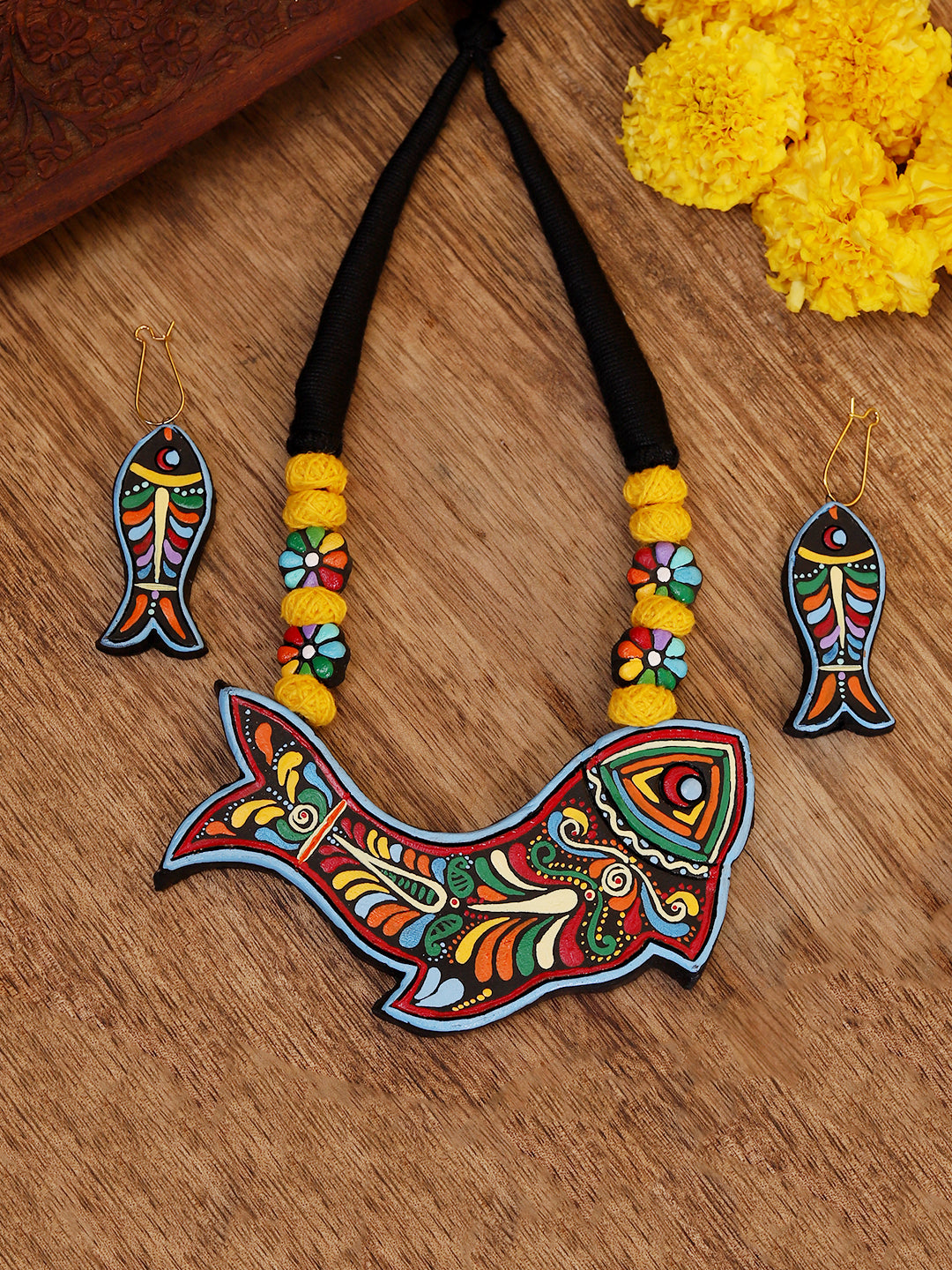 Jugal Matsya Terracota Necklace Set
