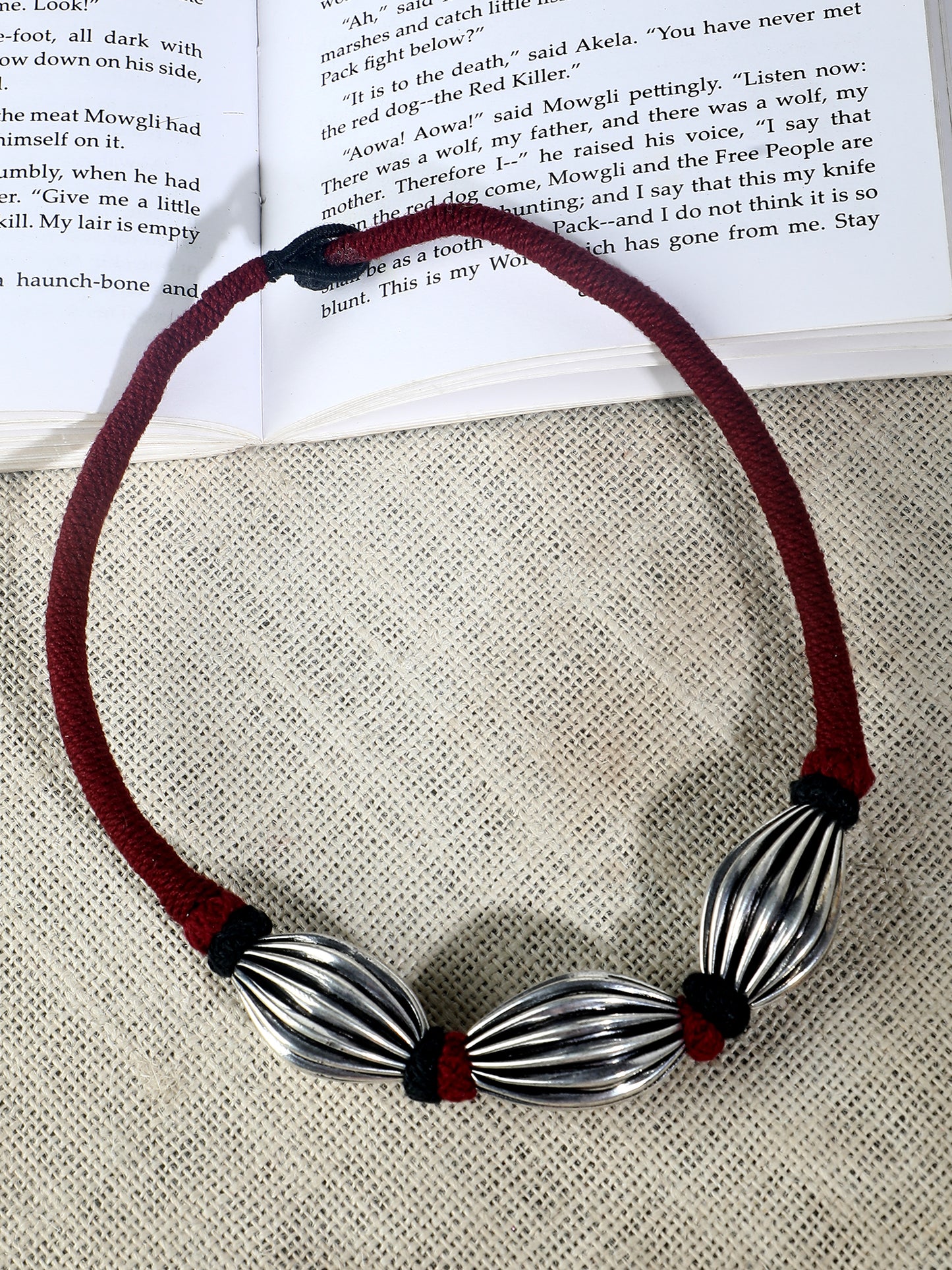 Teen Moti Silver Toned Oxidized Neckpiece