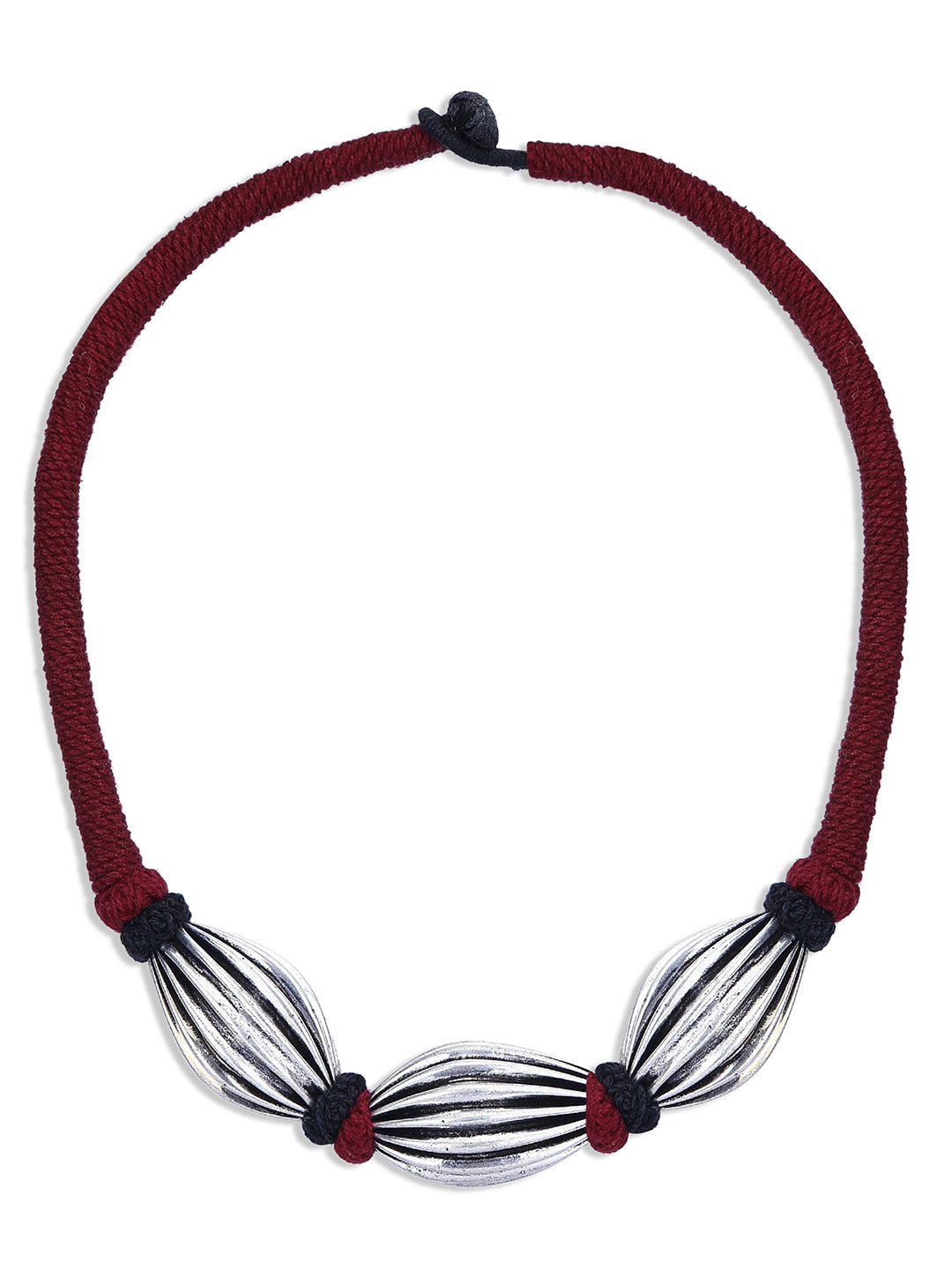 Teen Moti Silver Toned Oxidized Neckpiece